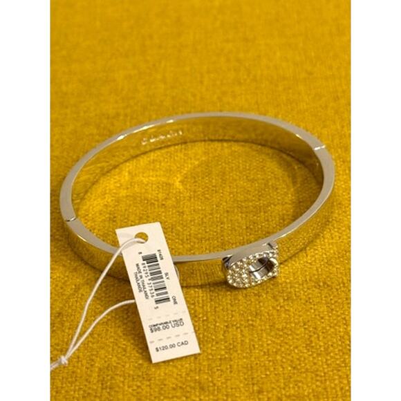 RETAIL $98 COACH Pave Signature Hinged Bangle*SILVER*NEW w/tags - Picture 5 of 5